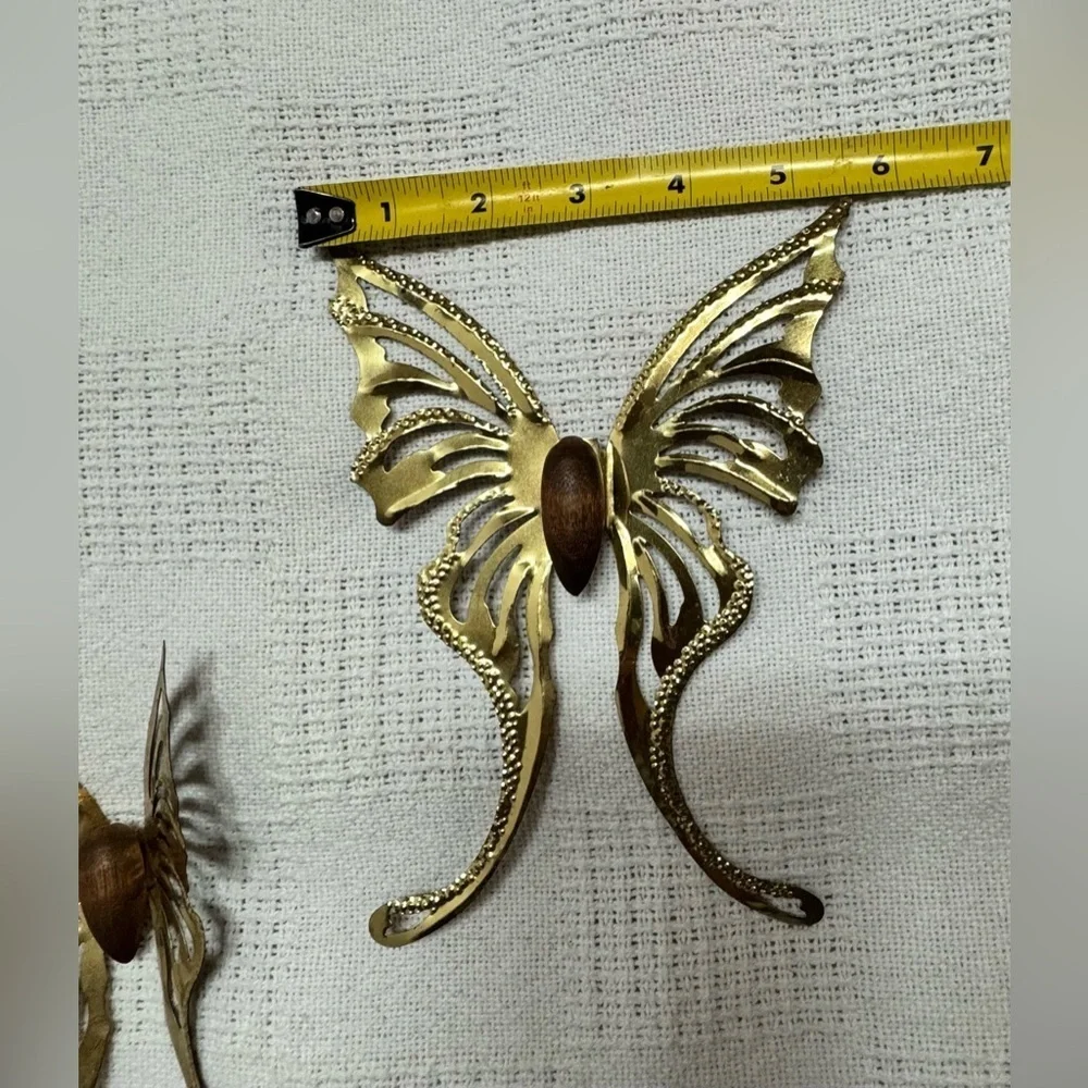 VTG MCM Brass wood butterfly wall decor 3 PCS